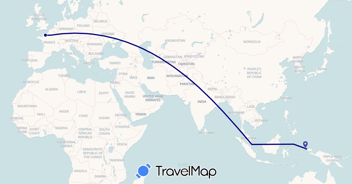 TravelMap itinerary: driving in France, Indonesia, Singapore (Asia, Europe)